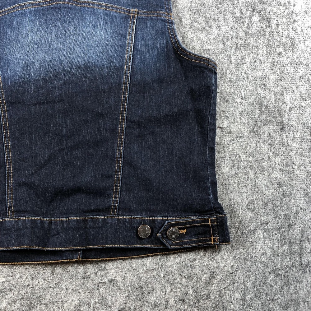 Wax Jean Womens Large Blue Stretch Denim Trucker Vest Button Front - Picture 13 of 14